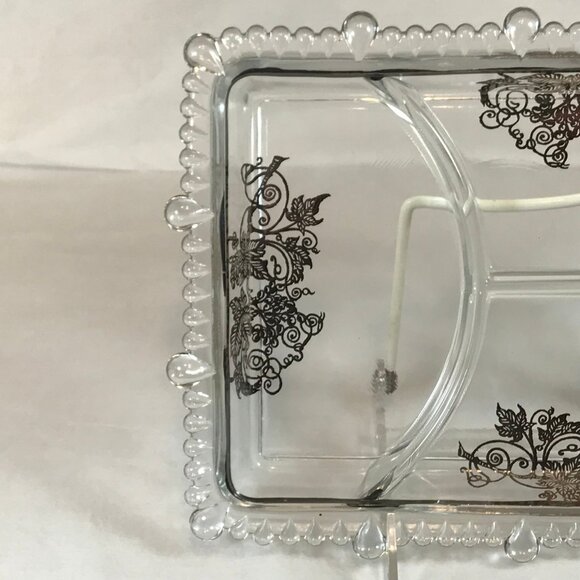 Vintage Silver Overlay Glass Rectangular 3-Section Divided Dish - Picture 4 of 7